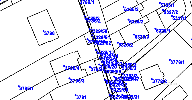 Parcela st. 5329/13 v KÚ Řečkovice, Katastrální mapa