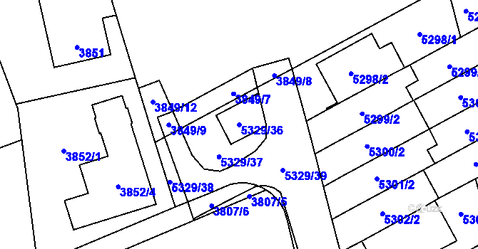Parcela st. 5329/36 v KÚ Řečkovice, Katastrální mapa