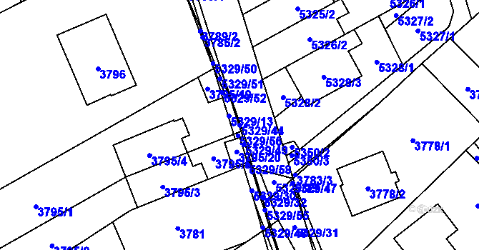 Parcela st. 5329/44 v KÚ Řečkovice, Katastrální mapa