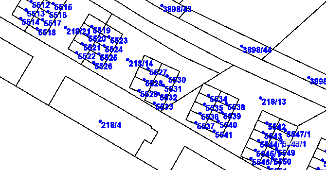 Parcela st. 5531 v KÚ Řečkovice, Katastrální mapa