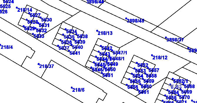 Parcela st. 5543 v KÚ Řečkovice, Katastrální mapa