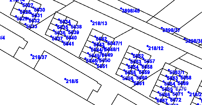 Parcela st. 5549 v KÚ Řečkovice, Katastrální mapa