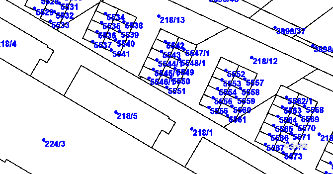 Parcela st. 5551 v KÚ Řečkovice, Katastrální mapa