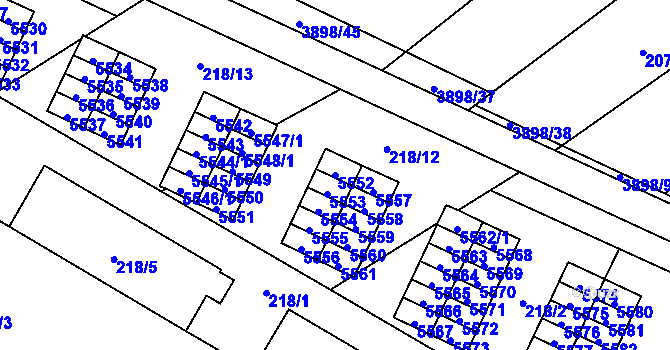 Parcela st. 5552 v KÚ Řečkovice, Katastrální mapa