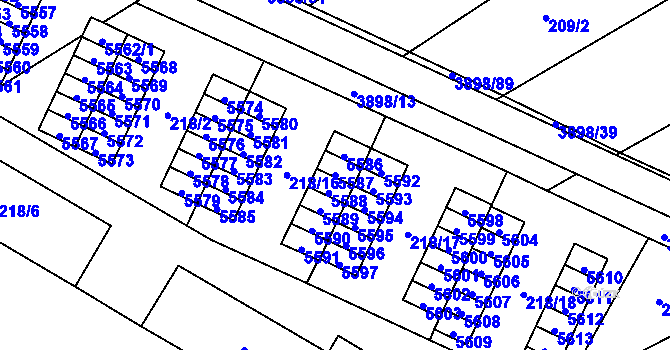 Parcela st. 5587 v KÚ Řečkovice, Katastrální mapa