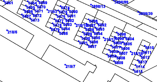 Parcela st. 5591 v KÚ Řečkovice, Katastrální mapa