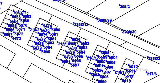 Parcela st. 5592 v KÚ Řečkovice, Katastrální mapa