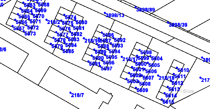Parcela st. 5595 v KÚ Řečkovice, Katastrální mapa