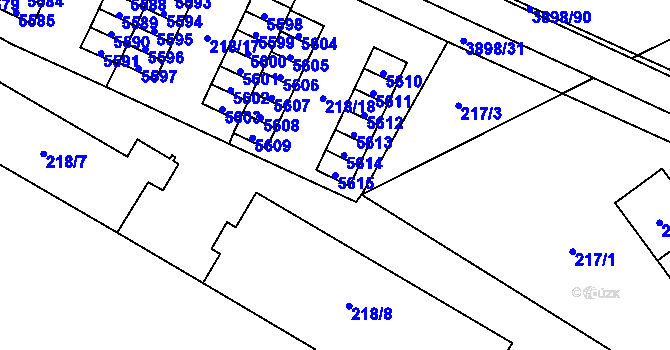 Parcela st. 5615 v KÚ Řečkovice, Katastrální mapa