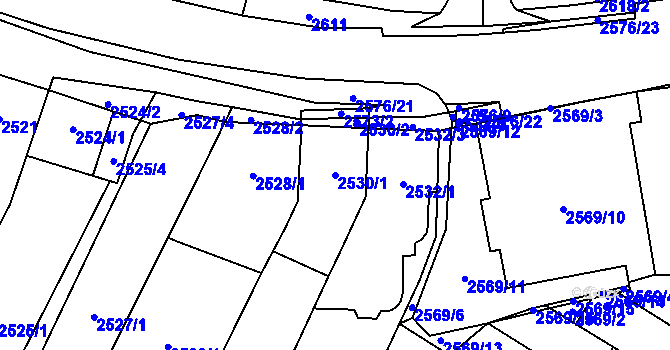 Parcela st. 2530/1 v KÚ Řečkovice, Katastrální mapa