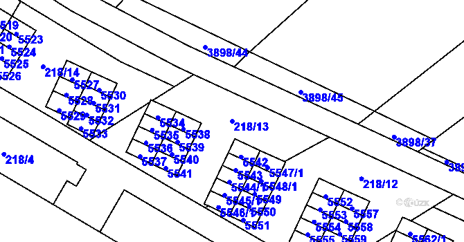 Parcela st. 218/13 v KÚ Řečkovice, Katastrální mapa