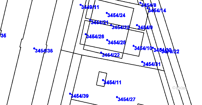 Parcela st. 3454/22 v KÚ Řečkovice, Katastrální mapa