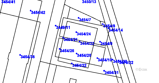 Parcela st. 3454/23 v KÚ Řečkovice, Katastrální mapa