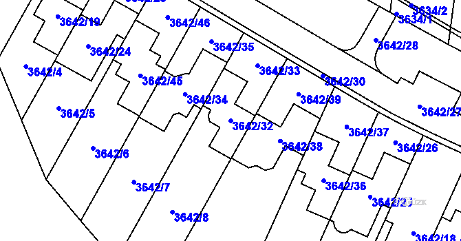 Parcela st. 3642/32 v KÚ Řečkovice, Katastrální mapa