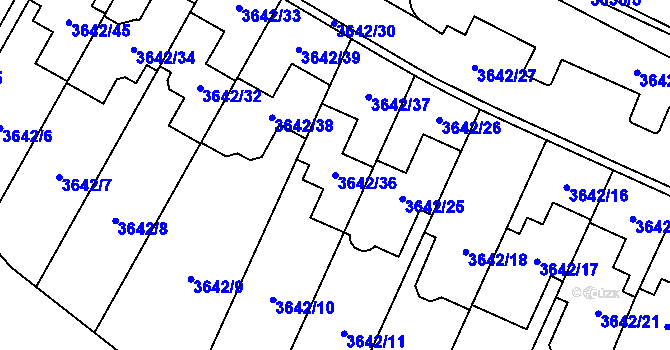 Parcela st. 3642/36 v KÚ Řečkovice, Katastrální mapa
