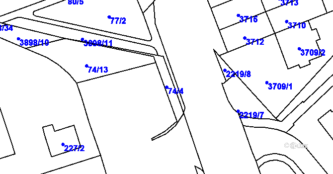 Parcela st. 74/4 v KÚ Řečkovice, Katastrální mapa