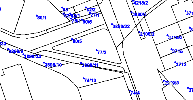 Parcela st. 77/2 v KÚ Řečkovice, Katastrální mapa