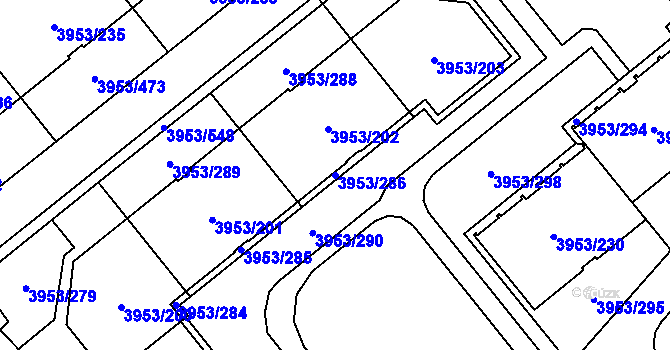 Parcela st. 3953/286 v KÚ Řečkovice, Katastrální mapa