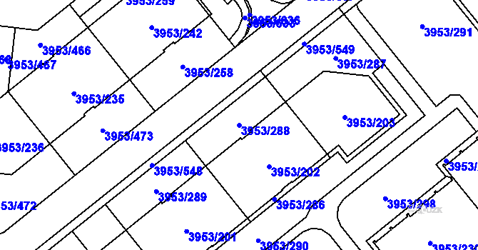 Parcela st. 3953/288 v KÚ Řečkovice, Katastrální mapa