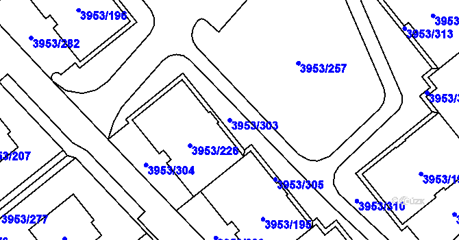 Parcela st. 3953/303 v KÚ Řečkovice, Katastrální mapa