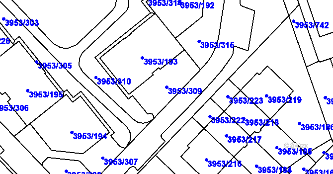 Parcela st. 3953/309 v KÚ Řečkovice, Katastrální mapa