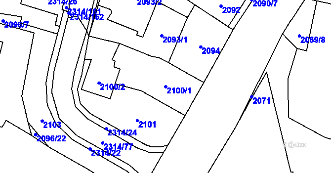 Parcela st. 2100/1 v KÚ Řečkovice, Katastrální mapa