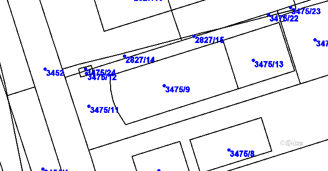 Parcela st. 3475/9 v KÚ Řečkovice, Katastrální mapa