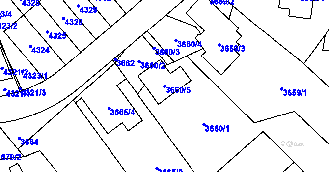 Parcela st. 3660/5 v KÚ Řečkovice, Katastrální mapa