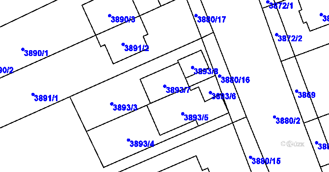 Parcela st. 3893/7 v KÚ Řečkovice, Katastrální mapa