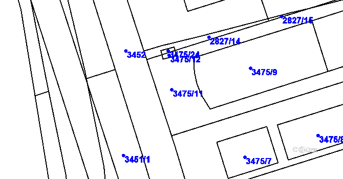 Parcela st. 3475/11 v KÚ Řečkovice, Katastrální mapa
