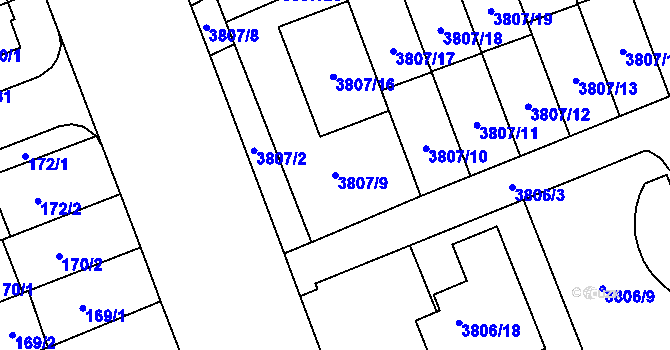 Parcela st. 3807/9 v KÚ Řečkovice, Katastrální mapa