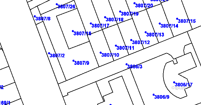 Parcela st. 3807/10 v KÚ Řečkovice, Katastrální mapa
