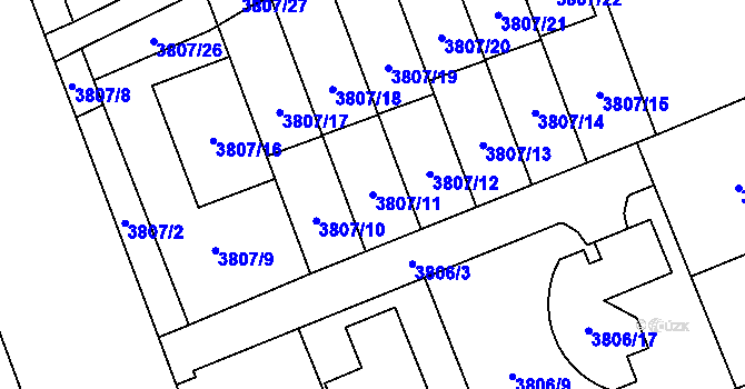 Parcela st. 3807/11 v KÚ Řečkovice, Katastrální mapa
