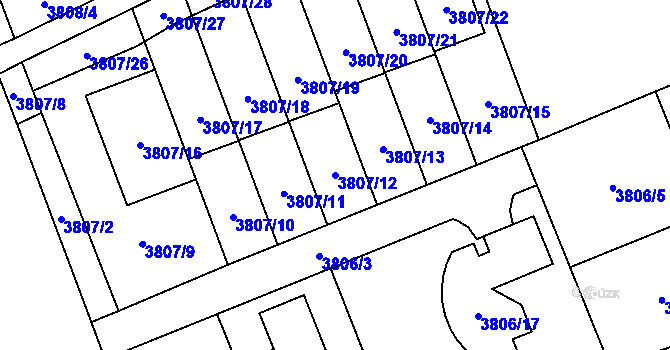 Parcela st. 3807/12 v KÚ Řečkovice, Katastrální mapa