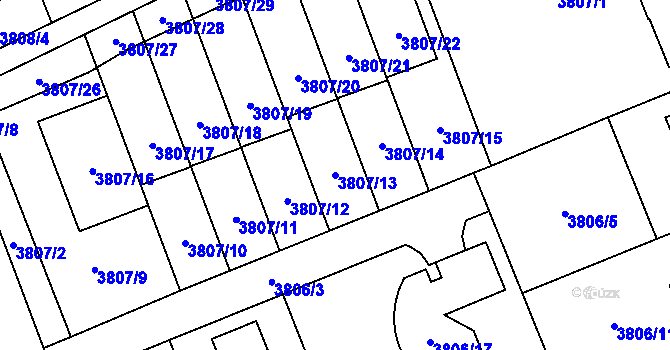 Parcela st. 3807/13 v KÚ Řečkovice, Katastrální mapa