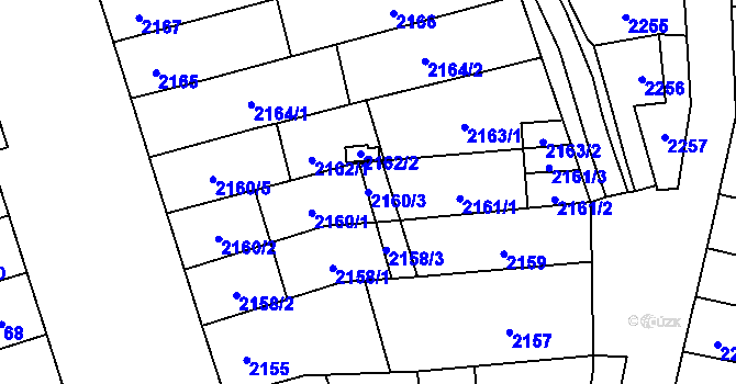 Parcela st. 2160/3 v KÚ Řečkovice, Katastrální mapa