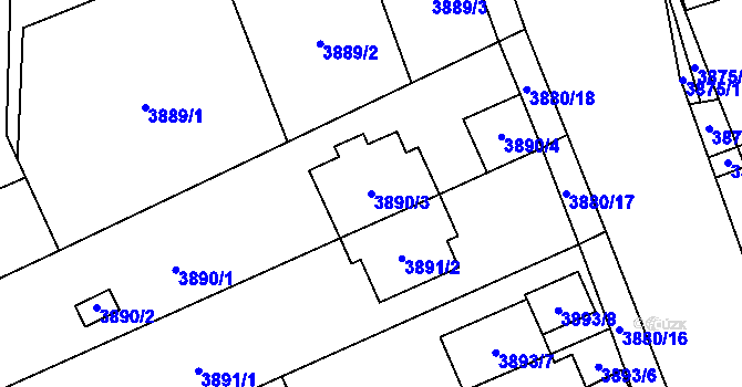 Parcela st. 3890/3 v KÚ Řečkovice, Katastrální mapa