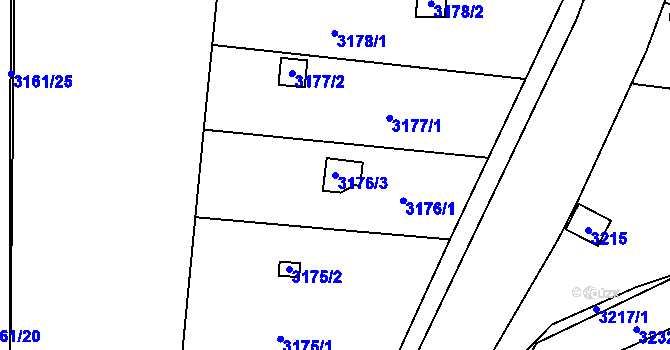 Parcela st. 3176/3 v KÚ Řečkovice, Katastrální mapa