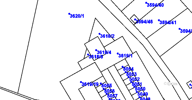 Parcela st. 3618/4 v KÚ Řečkovice, Katastrální mapa