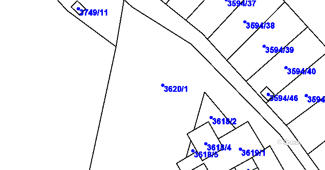 Parcela st. 3620/1 v KÚ Řečkovice, Katastrální mapa