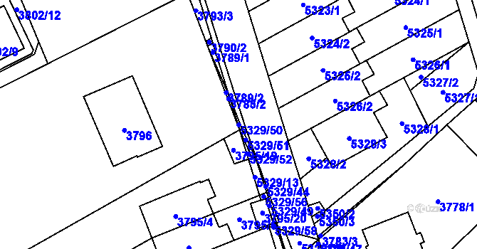 Parcela st. 5329/50 v KÚ Řečkovice, Katastrální mapa
