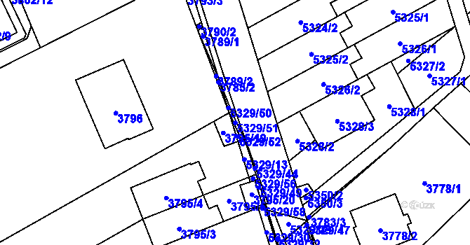 Parcela st. 5329/51 v KÚ Řečkovice, Katastrální mapa