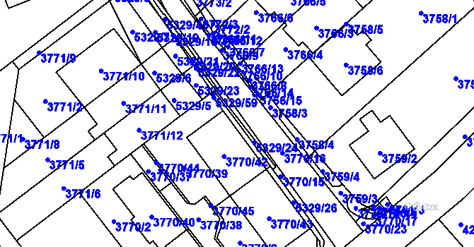 Parcela st. 5329/54 v KÚ Řečkovice, Katastrální mapa
