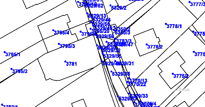 Parcela st. 5329/55 v KÚ Řečkovice, Katastrální mapa