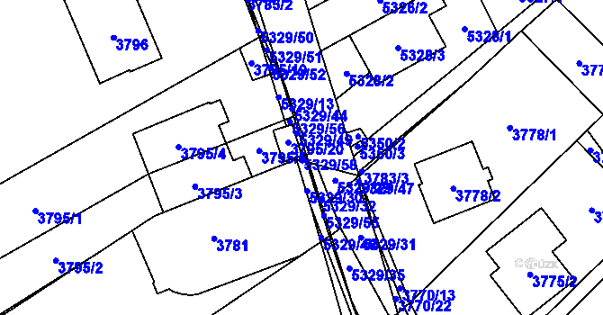 Parcela st. 5329/58 v KÚ Řečkovice, Katastrální mapa