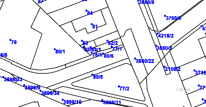 Parcela st. 80/6 v KÚ Řečkovice, Katastrální mapa