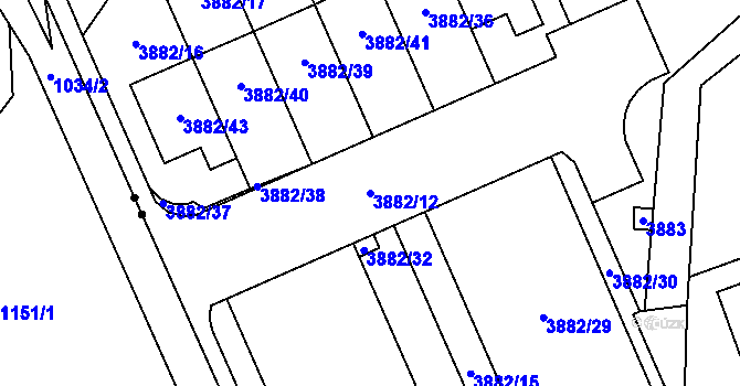 Parcela st. 3882/12 v KÚ Řečkovice, Katastrální mapa
