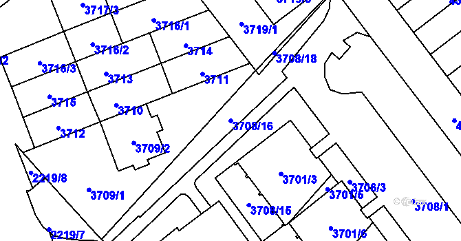 Parcela st. 3708/16 v KÚ Řečkovice, Katastrální mapa