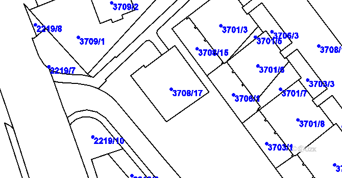 Parcela st. 3708/17 v KÚ Řečkovice, Katastrální mapa
