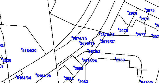 Parcela st. 2576/11 v KÚ Řečkovice, Katastrální mapa